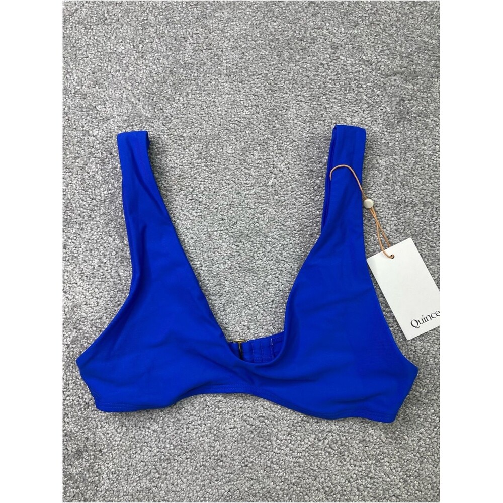 Quince Italian Plunge Bikini Top Small Blue Swimwear Beach Pool